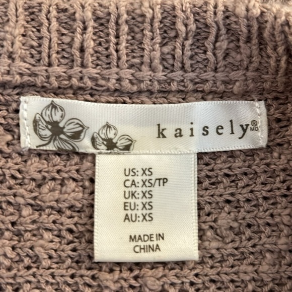 Kaisley Oversized Boho Tan Waffle Knit High Low Cold Shoulder Sweater Size XS - Picture 6 of 7